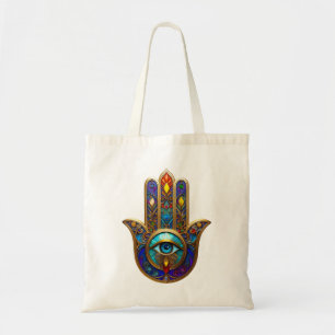Bolsa Tote Hamsa Colorido Dourado Terceiro Olho Turquesa Safi
