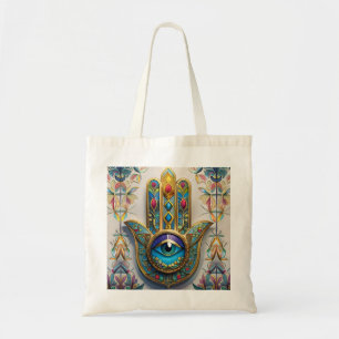 Bolsa Tote Hamsa do Terceiro Olho Azul-Verde com Filigrana Co