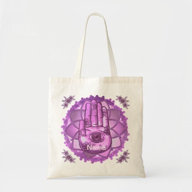 Bolsa tote Hamsa Hand Pink Lotus (Frente)