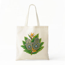 Hamsa Olho do Mal com Flor de Pássaro do Paraíso T