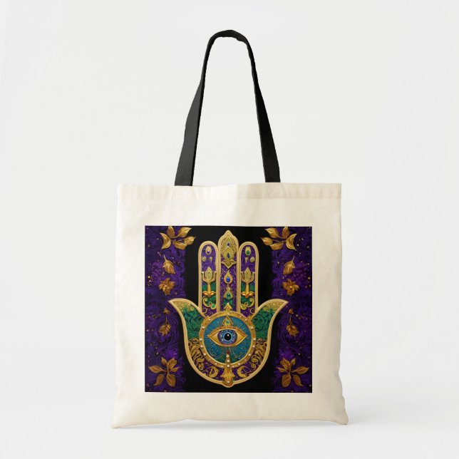 Bolsa Tote Hamsa Terceiro Olho Dourado Ornamentado (Frente)