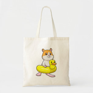 Bolsa Tote Hamster em Beach com Duck como anel de Natação