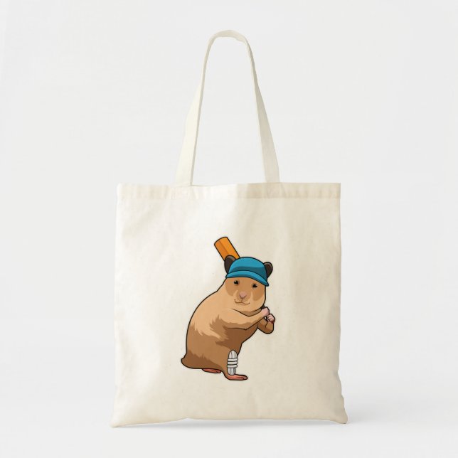 Bolsa Tote Hamster no Cricket com morcego de críquete (Frente)
