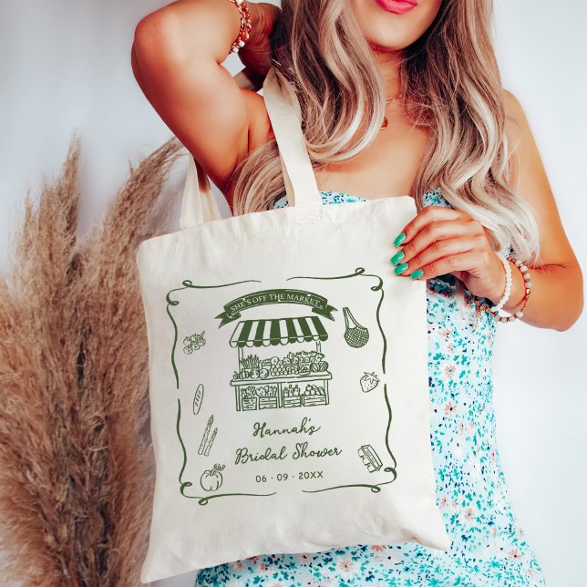 Bolsa Tote Hand Drawn Fresh Off the Market Bridal Shower (Criador carregado)