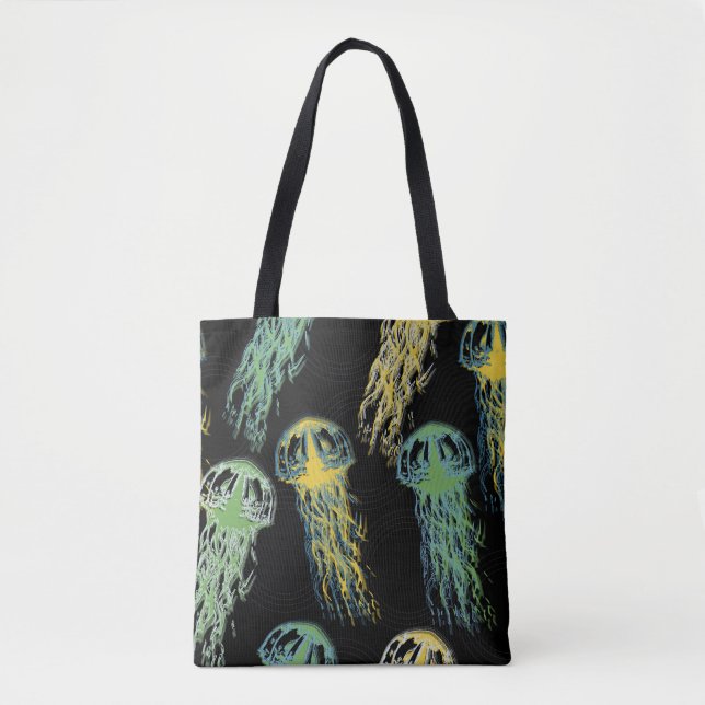 Bolsa Tote Hand drawn jellyfish texture. Raster hand drawn wa (Frente)
