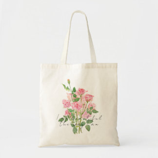 Bolsa Tote hand painted pink rose tote bag