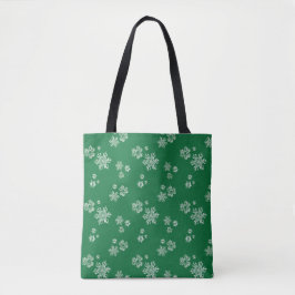 Bolsa Tote Handmade Snowflake Flurries - Bright Green & White