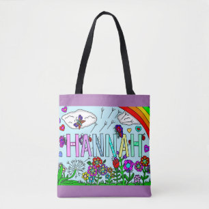 Bolsa Tote Hanna Hand desenhou Flores Whimsical