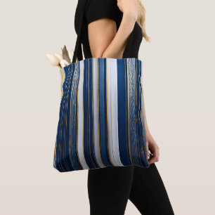 Bolsa Tote Hanukkah Blues Stripes Azul Branco Dourado