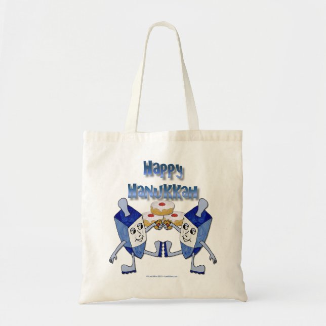 Bolsa Tote Hanukkah Dancing Dreidels e Jelly Doughnut (Frente)