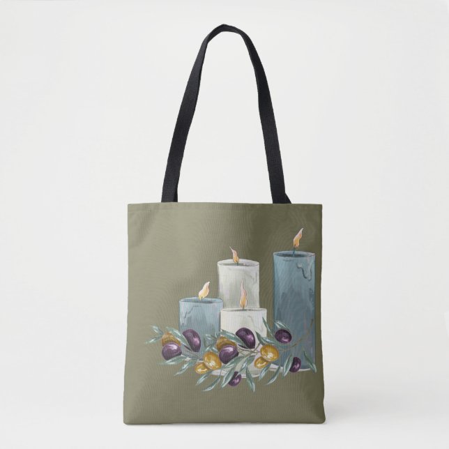 Bolsa Tote Hanukkah Olives e Velas (Frente)