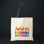 Bolsa Tote Hanukkah Rainbow Menorah<br><div class="desc">Menorah do arco-íris contemporâneo celebrando a época de férias judaica com as palavras Feliz Hanukkah. Arte original da artista Margaret Loftin Whiting.</div>