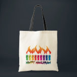 Bolsa Tote Hanukkah Rainbow Menorah<br><div class="desc">Menorah do arco-íris contemporâneo celebrando a época de férias judaica com as palavras Feliz Hanukkah. Arte original da artista Margaret Loftin Whiting.</div>