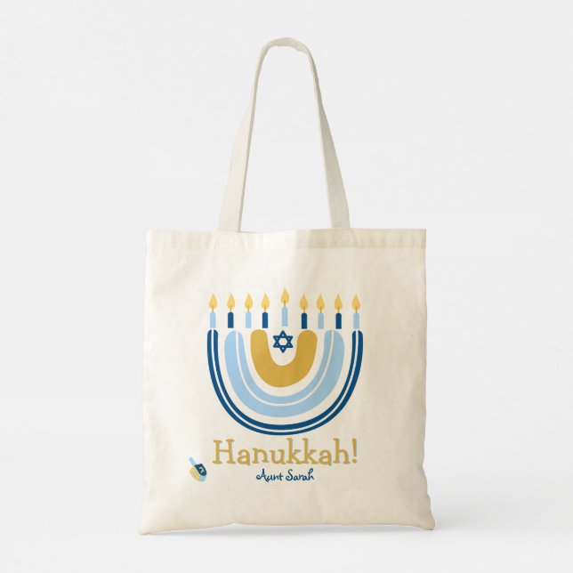 Bolsa Tote HANUKKAH Stars Menorah Dreidel Tote Bag (Verso)