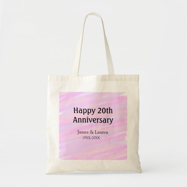 Bolsa Tote Happy 20th anniversary pink purple pastel name bol (Frente)