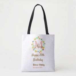 Bolsa Tote Happy 20th Birthday red add name monogram wreath