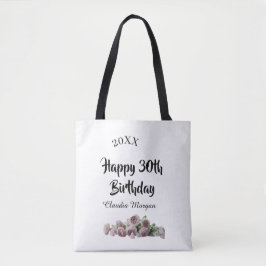 Bolsa Tote Happy 30th birthday pink white mauve floral name y