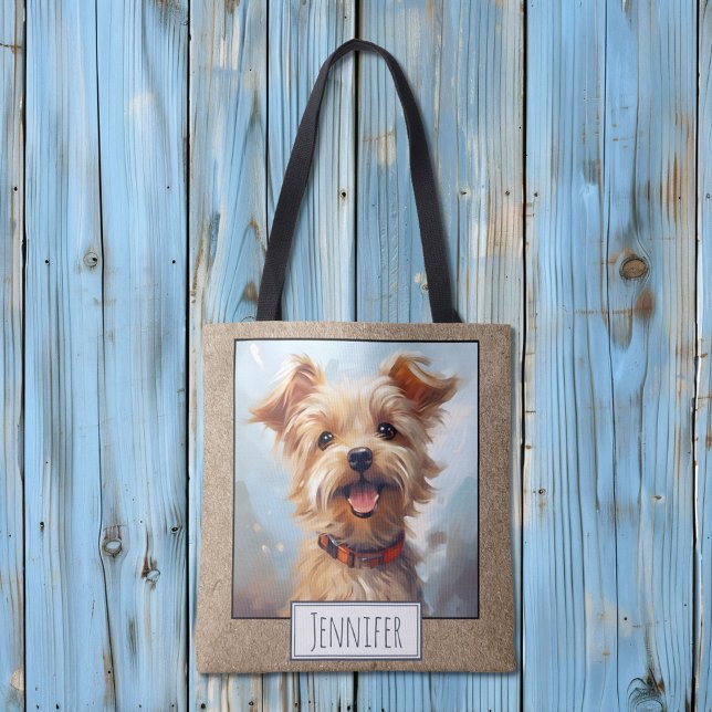 Bolsa Tote Happy Bright Yorkshire Terrier Dog Nome (Criador carregado)