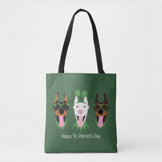 Bolsa Tote Happy Dia de São Patrício Dobermann Dogs (Frente)