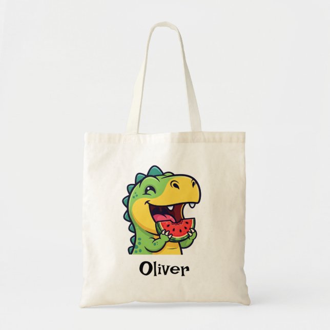 Bolsa Tote Happy Dinosaur Eating Watermelon (Frente)