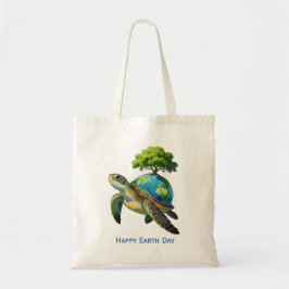Bolsa Tote Happy Earth Day Turtle Planet and Tree