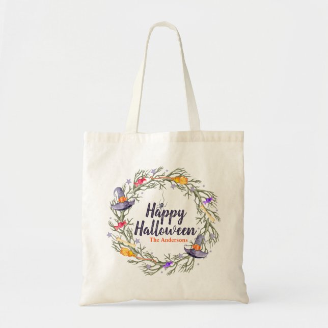 Bolsa Tote Happy Halloween Wreath Personalizada | Tote Bag (Frente)