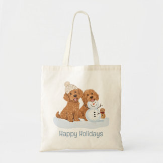 Bolsa Tote Happy Holidays Winter Goldendoodle Dog Snowman