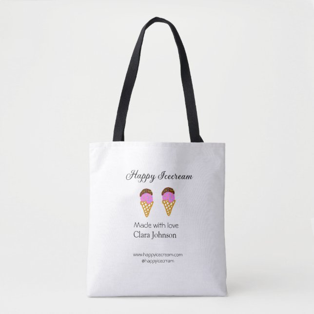 Bolsa Tote Happy Icecream add name website social media  (Frente)