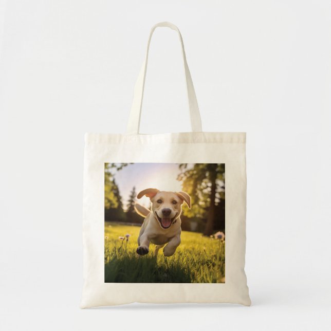 Bolsa Tote Happy Labrador Puppy em execução (Frente)