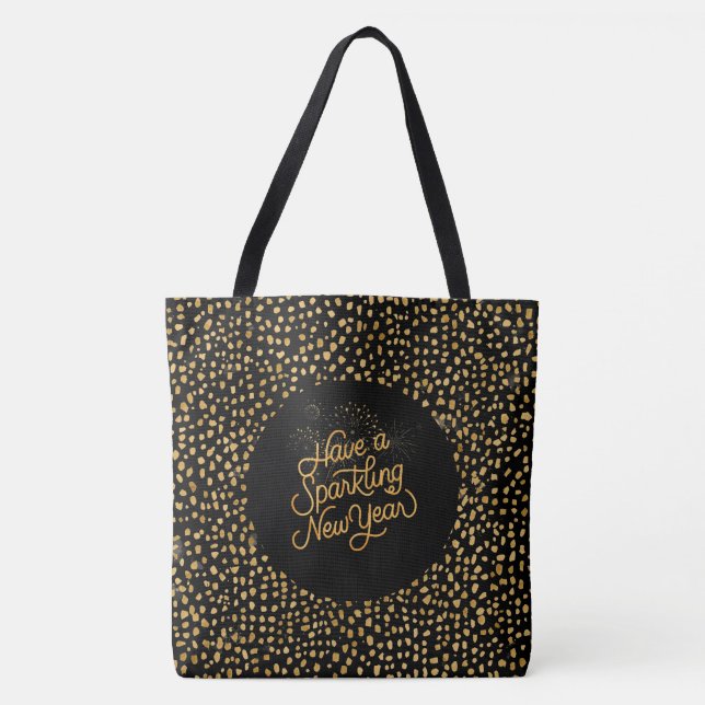 Bolsa Tote Happy New Year Celebrate,Gold Pixels Pattern (Frente)