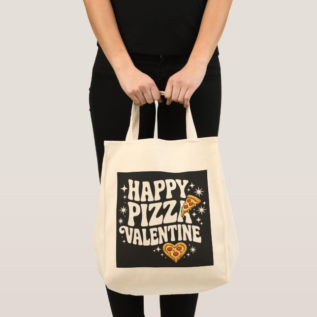 Bolsa Tote Happy Pizza Valentine Funny Pizza Love Design (Frente (produto))
