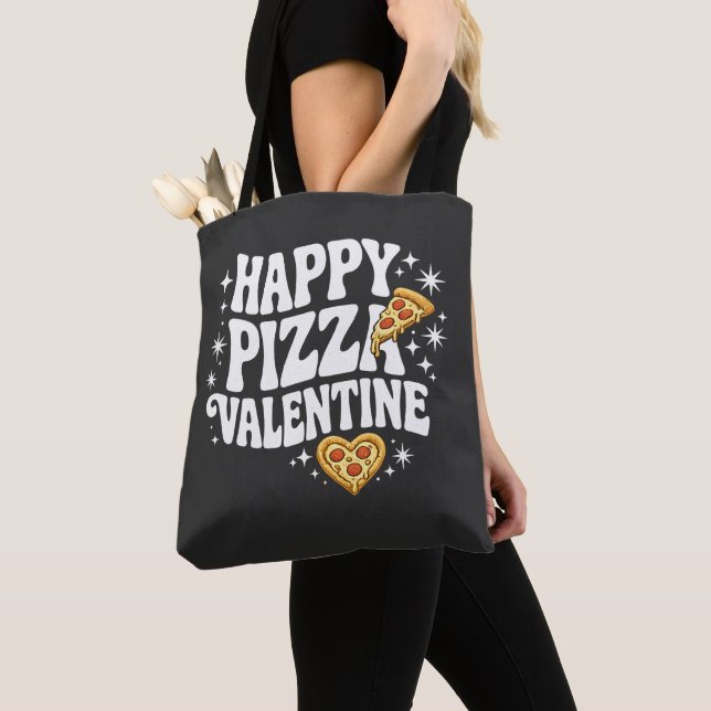 Bolsa Tote Happy Pizza Valentine Funny Pizza Love Design (Close Up)