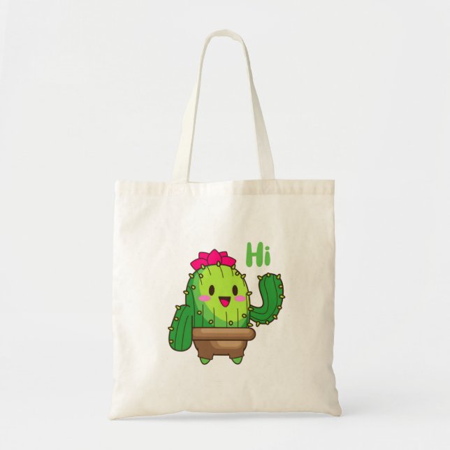Bolsa Tote Happy Smiling Cactus Kawai Tote Bag (Frente)