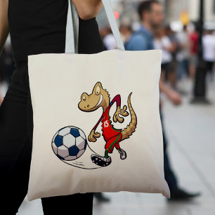 Bolsa Tote Happy Soccer Star Gecko Kicking Futebol Cartoon