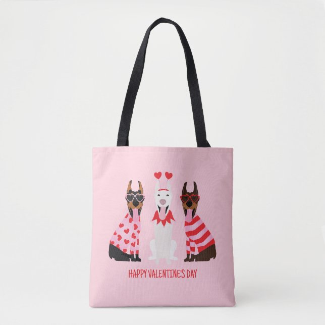 Bolsa Tote Happy Valentines Day Dobermann Dogs (Frente)