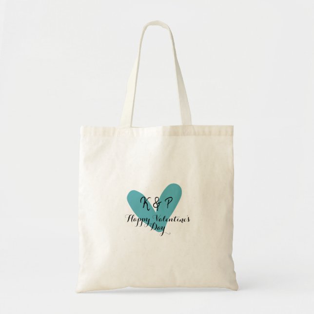 Bolsa Tote Happy Valentine's day turquoise heart name letter  (Frente)