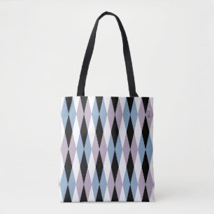 Bolsa Tote Harlequin Diamond Patterno - Blue and Dusty Lilac