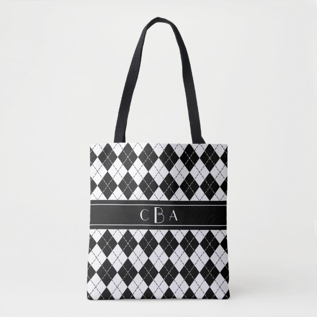 Bolsa Tote Harlequin preto e branco (Frente)