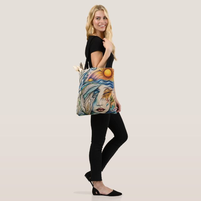 Bolsa Tote Harmonia Celestial: Retrato Abstrato do Sol e do M (No(a) Modelo)