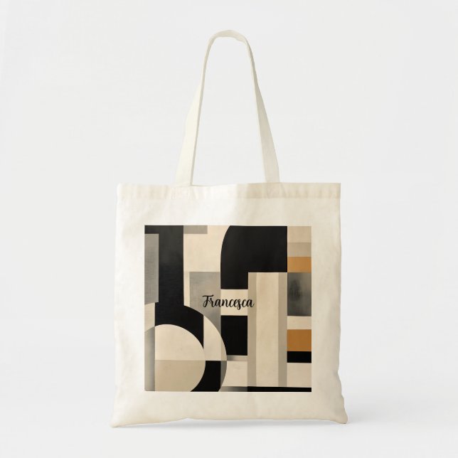 Bolsa Tote Harmonia em Tons: Composição Abstrata em Preto e B (Frente)