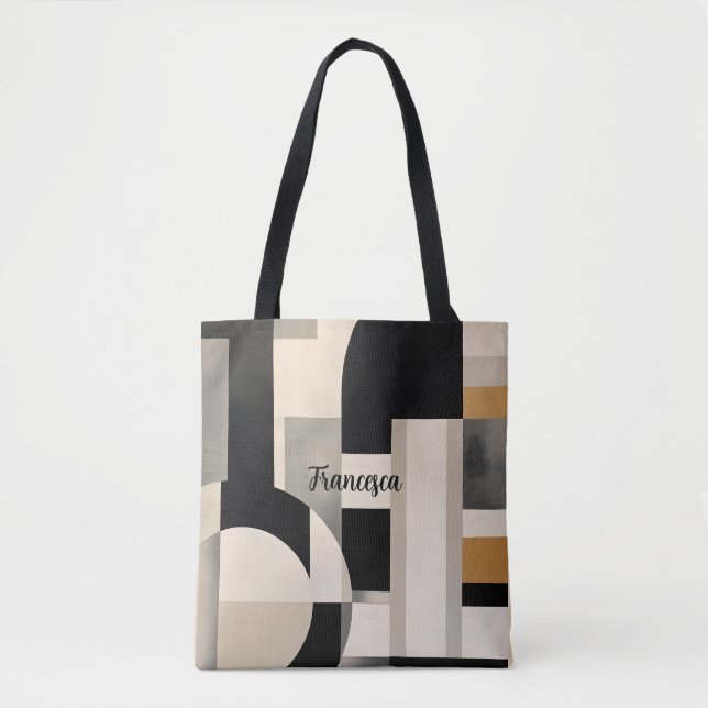 Bolsa Tote Harmonia em Tons: Composição Abstrata em Preto e B (Frente)