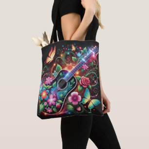 Bolsa Tote Harmonia Floral - Design de Violão e Borboleta