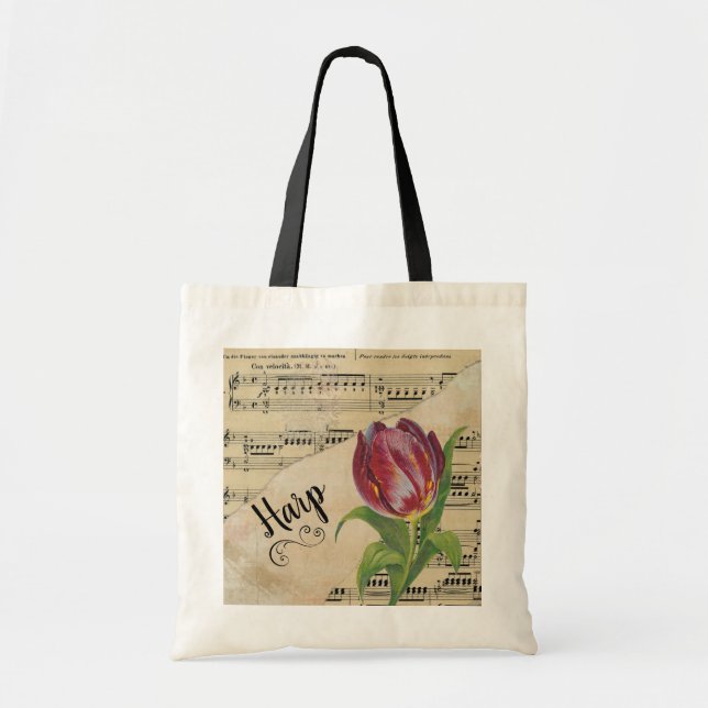 Bolsa Tote Harp Elegante Tulip Vintage Sheet Music (Frente)