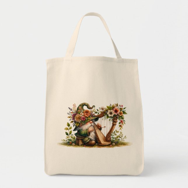 Bolsa Tote Harp Playing Garden Gnomo (Frente)