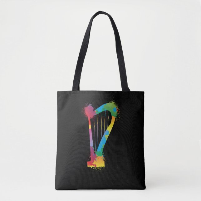 Bolsa Tote Harp Retro Music Lover Harpist Colorida (Frente)