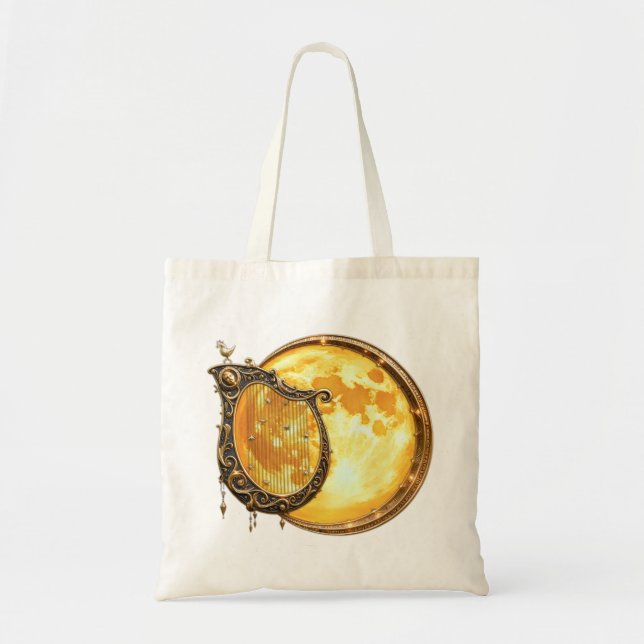 Bolsa Tote Harpa Celestial da Lua Dourada (Frente)