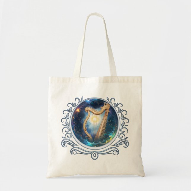 Bolsa Tote Harpa Celestial dos Céus Limitados pela Lua.  (Frente)