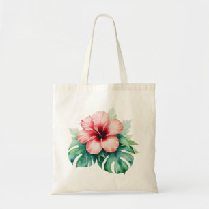 Bolsa Tote Havaiano Red Hibiscus com o Amor de Monstera Hawai