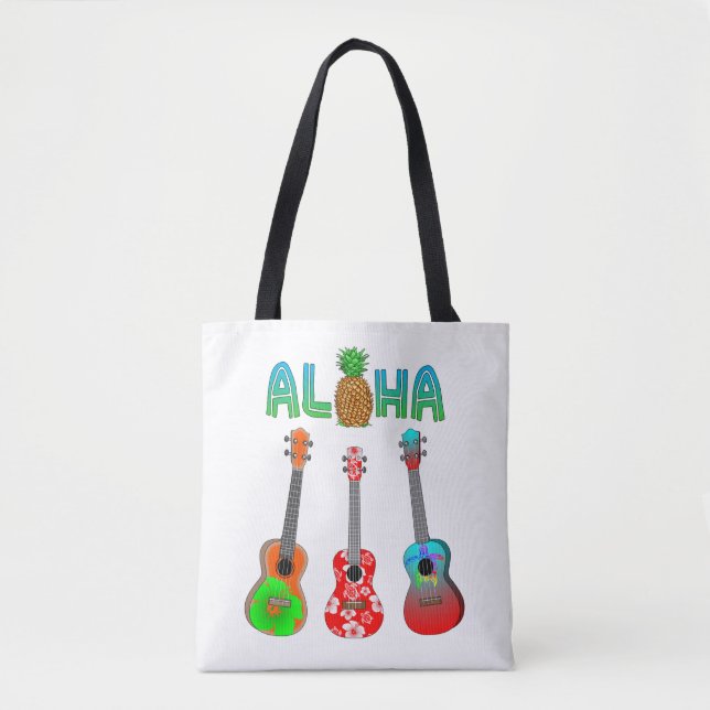Bolsa Tote Havaiano Ukulele Aloha Havaí (Frente)