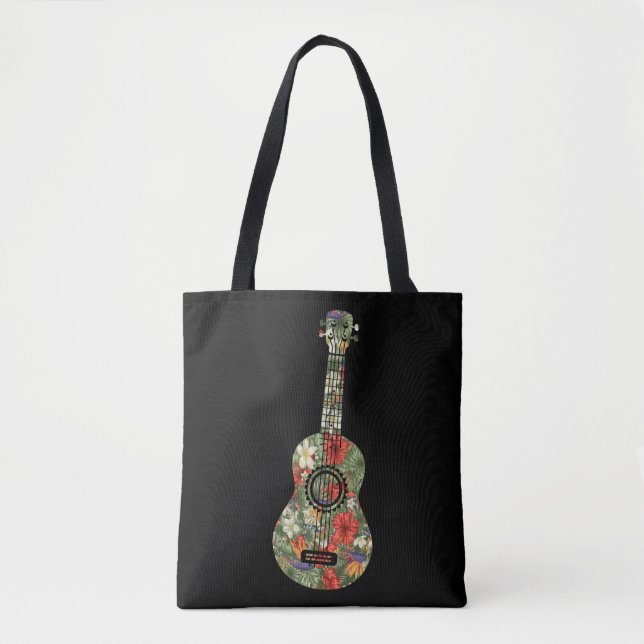 Bolsa Tote Havaiano Ukulele Uke Floral Tropical Ukulele (Frente)